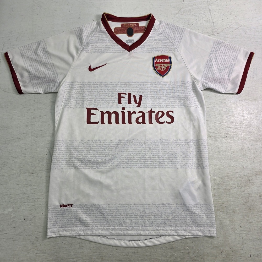 Nike Arsenal FC 2007-08 Away Soccer Jersey Fly Emirates Men's Sz M White/Red EUC